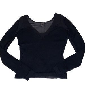 Yuli Black V Neck Crop Mesh Top